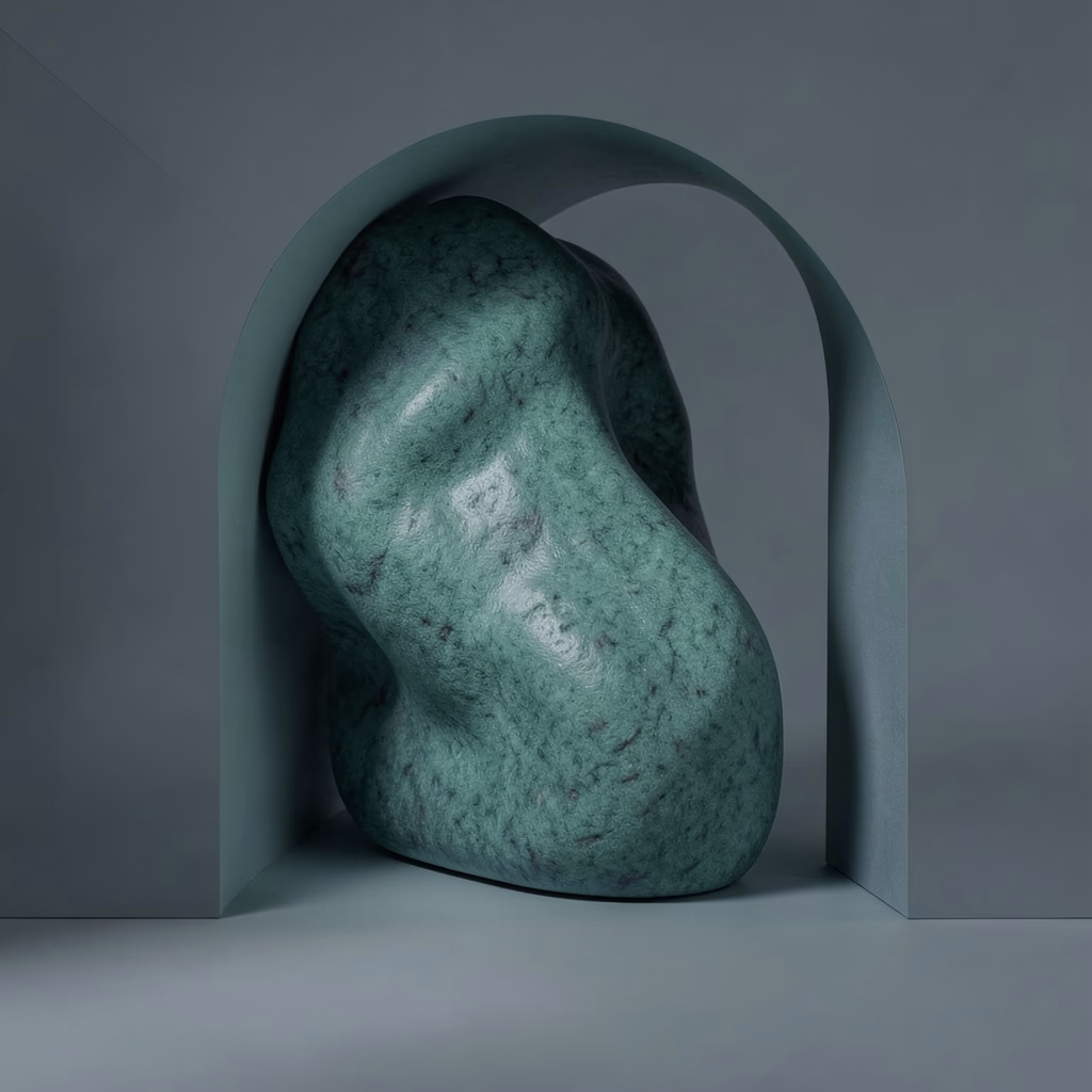 Sculptural Soft Forms — soft forms in green, sparse arrangement