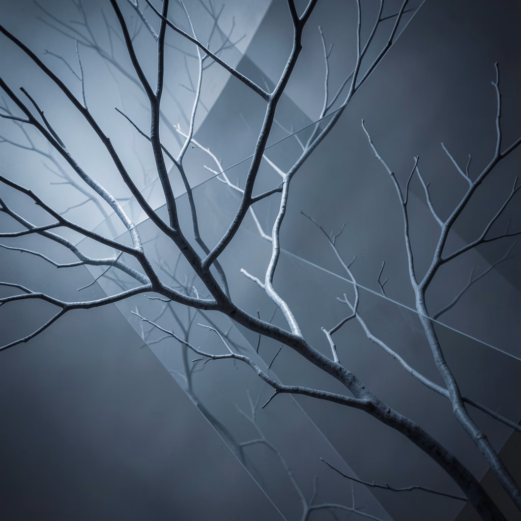 Matte Stone Lines — branching lines in blue, layered arrangement