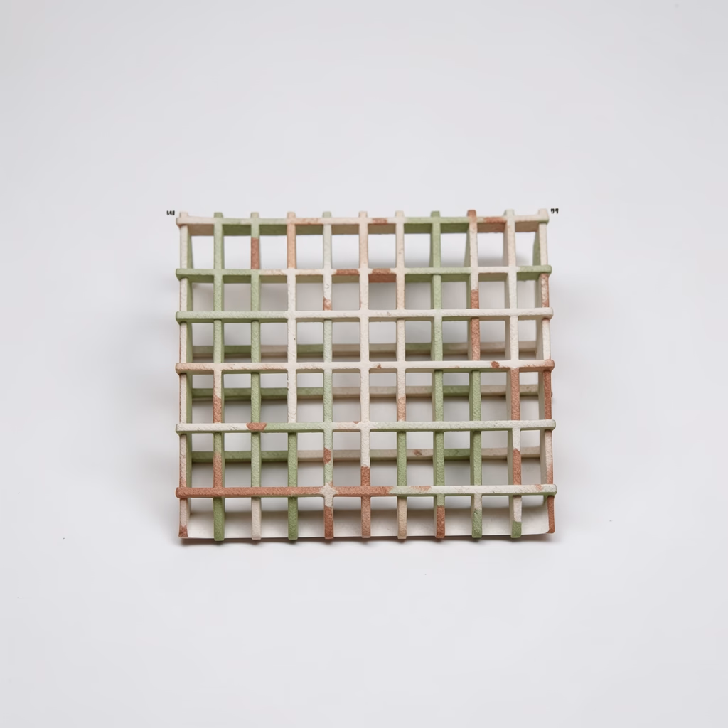 Ceramic Broken Grid — broken grid in red, sparse arrangement