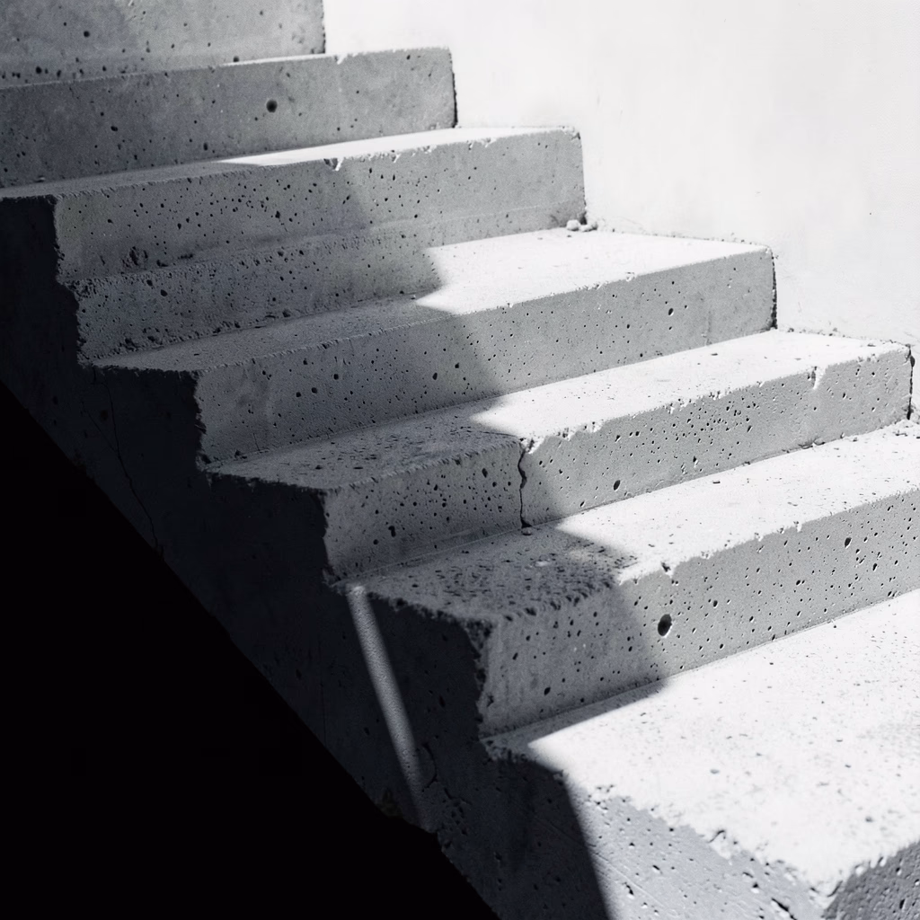Landing — Concrete steps climb out of the frame.