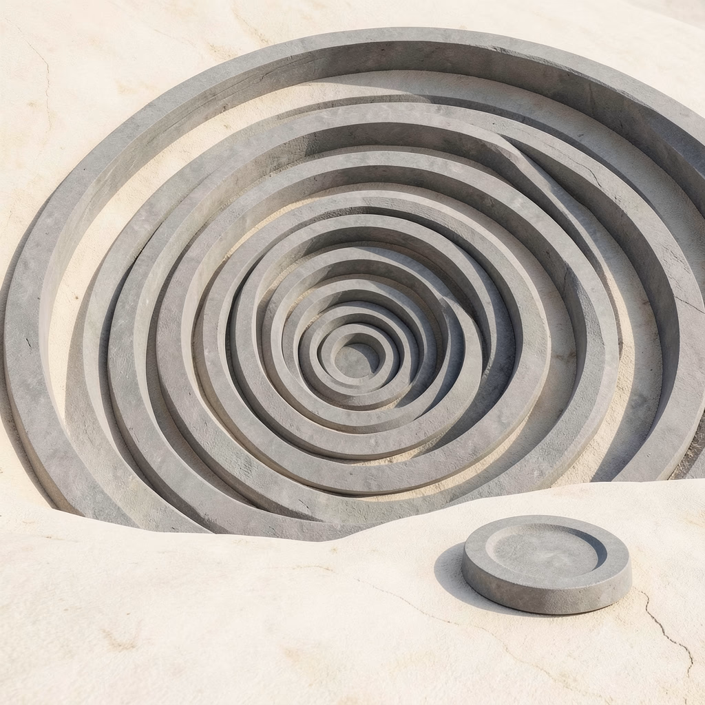 Tablet — Graphite spirals unwind across pale stone.