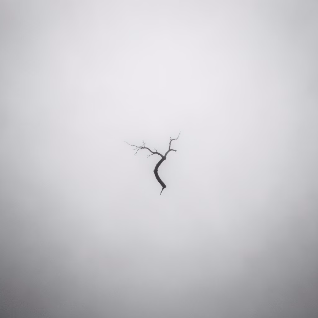 Tally — One dark gesture stands alone in fog.