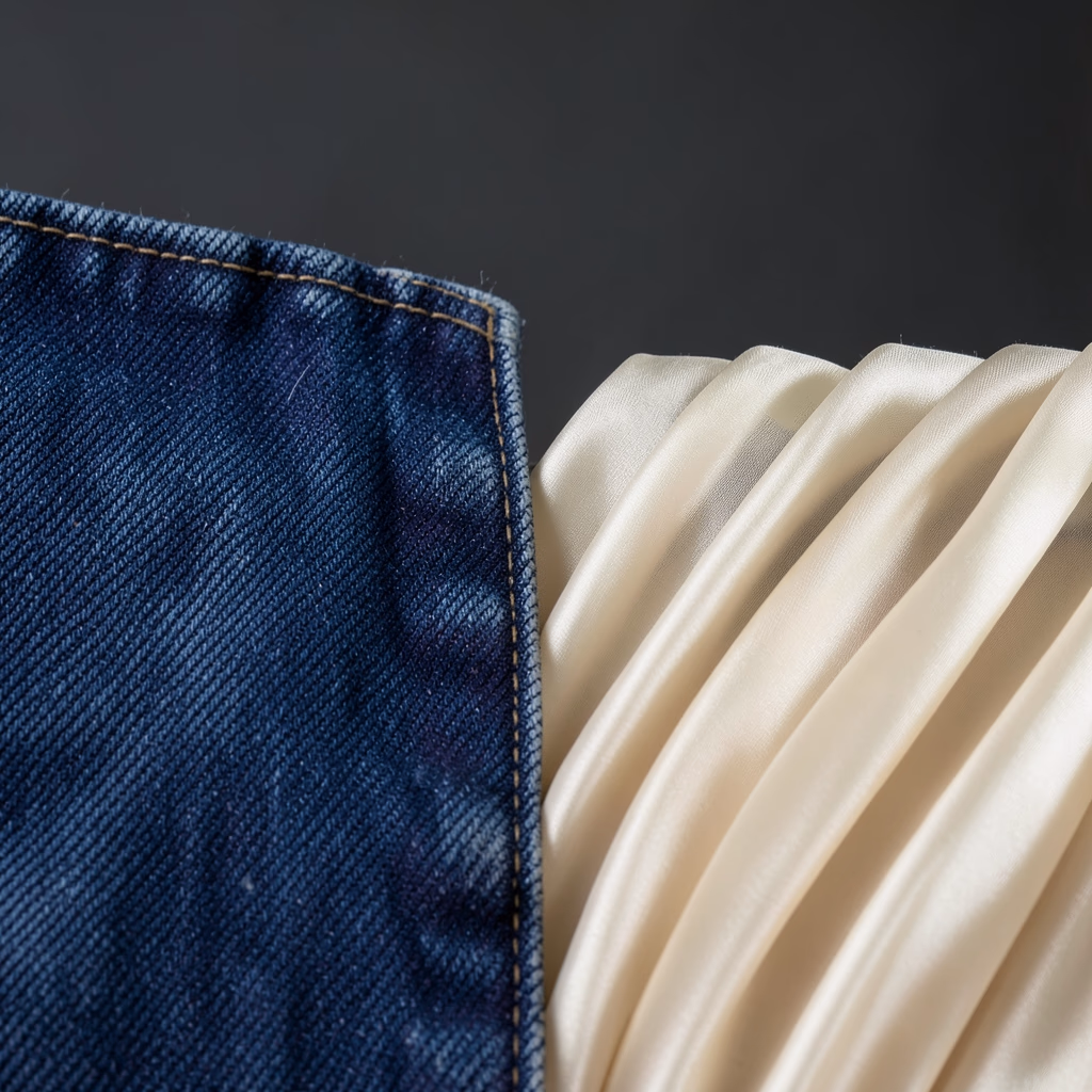 Warp — Two textiles meet along a vertical fault.
