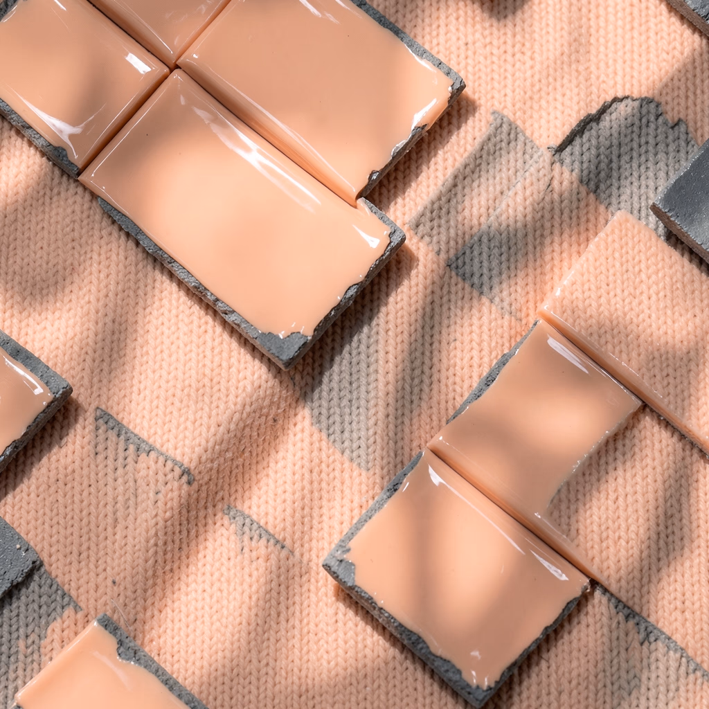 Discrete Fragment — A single concentric square lies slightly askew, its glossy surface reflecting dappled light and casting deep shadows against the surrounding void.