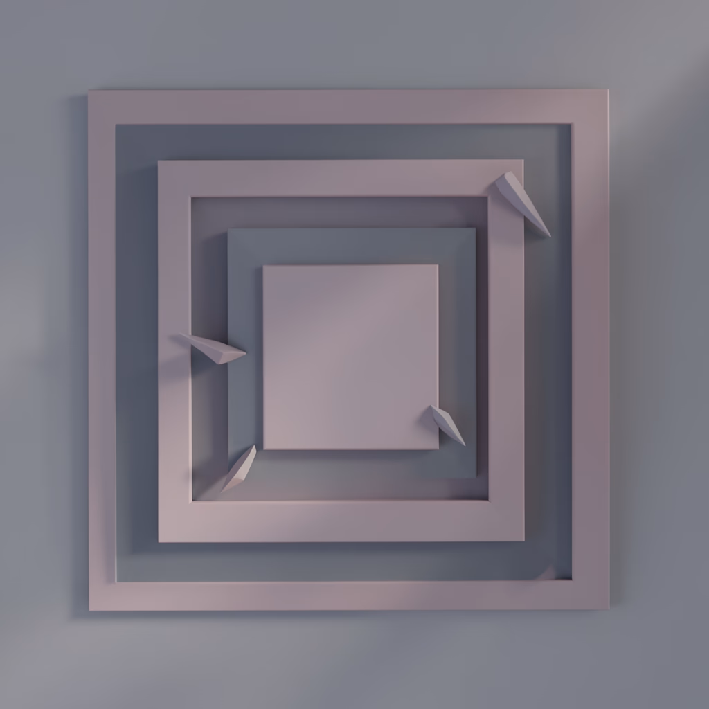 Atmospheric Rose Squares — nested squares in rose, balanced arrangement