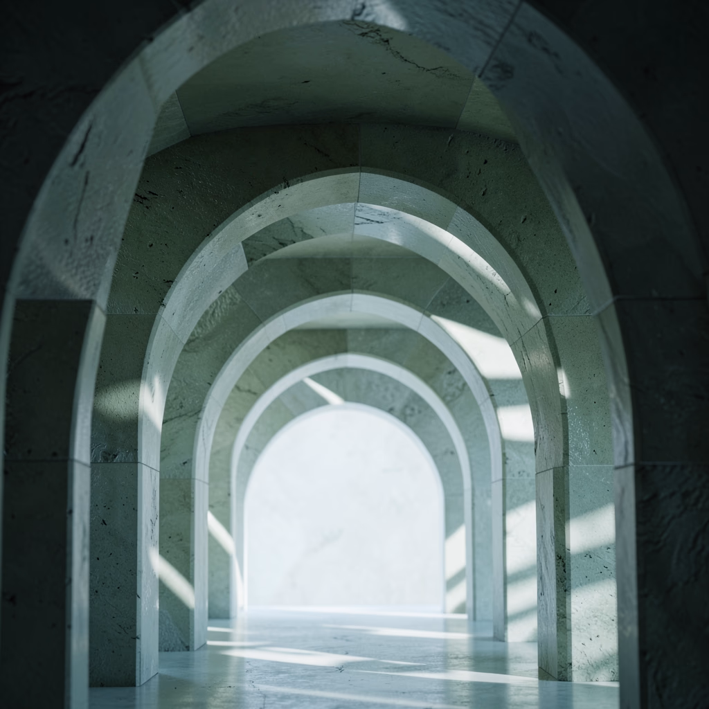 Polished Stone Vaulted Arches — vaulted arches in green, layered arrangement