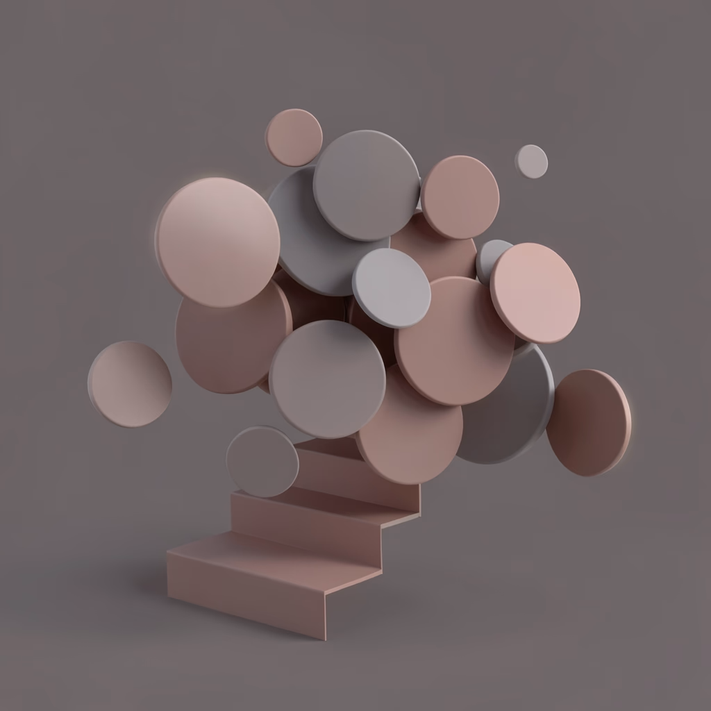 Sparse Rose Discs — floating discs in rose, sparse arrangement