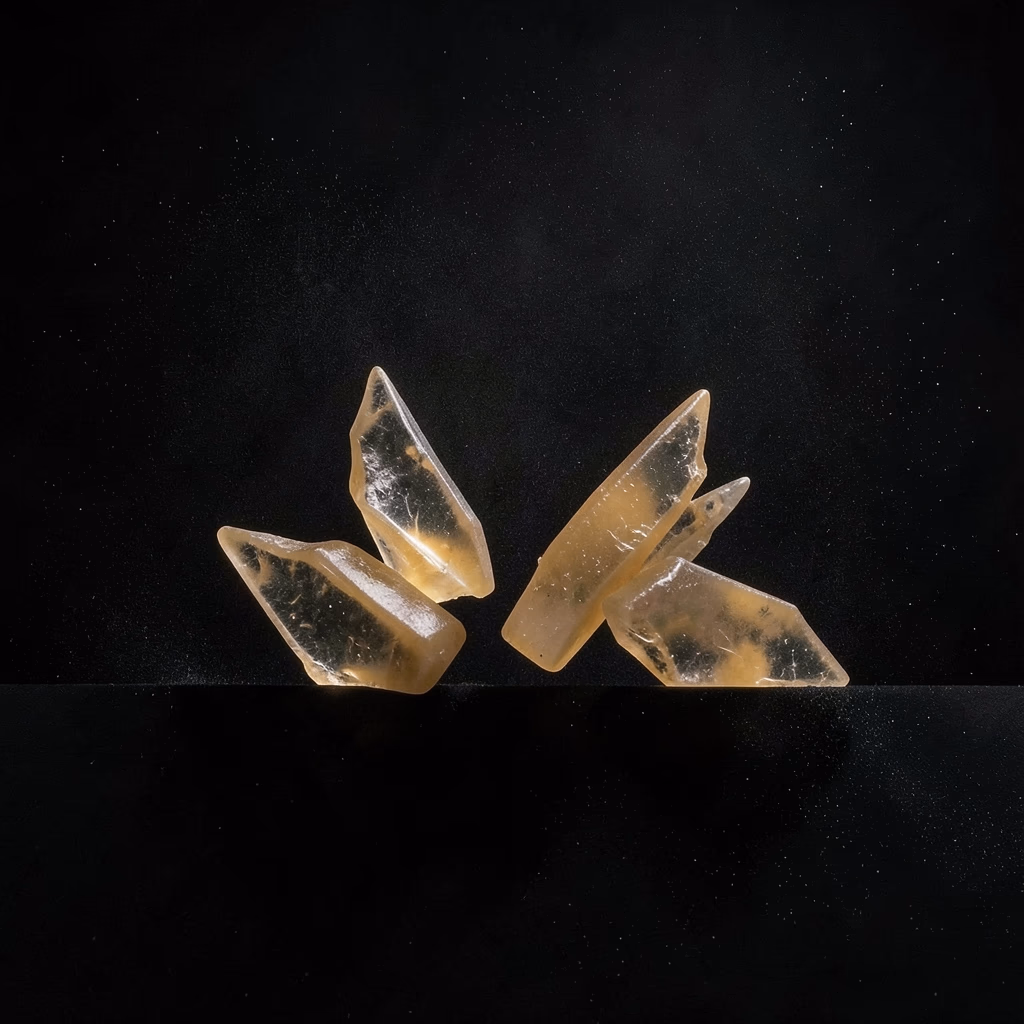 Hovering Stairs — angular shards in ochre, sparse arrangement