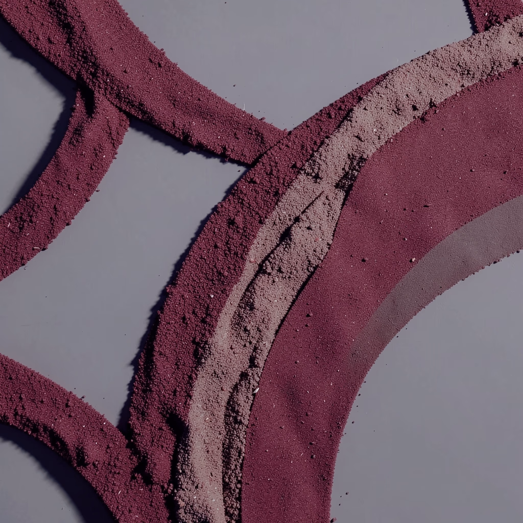 Totem — curved bands in red, sparse arrangement
