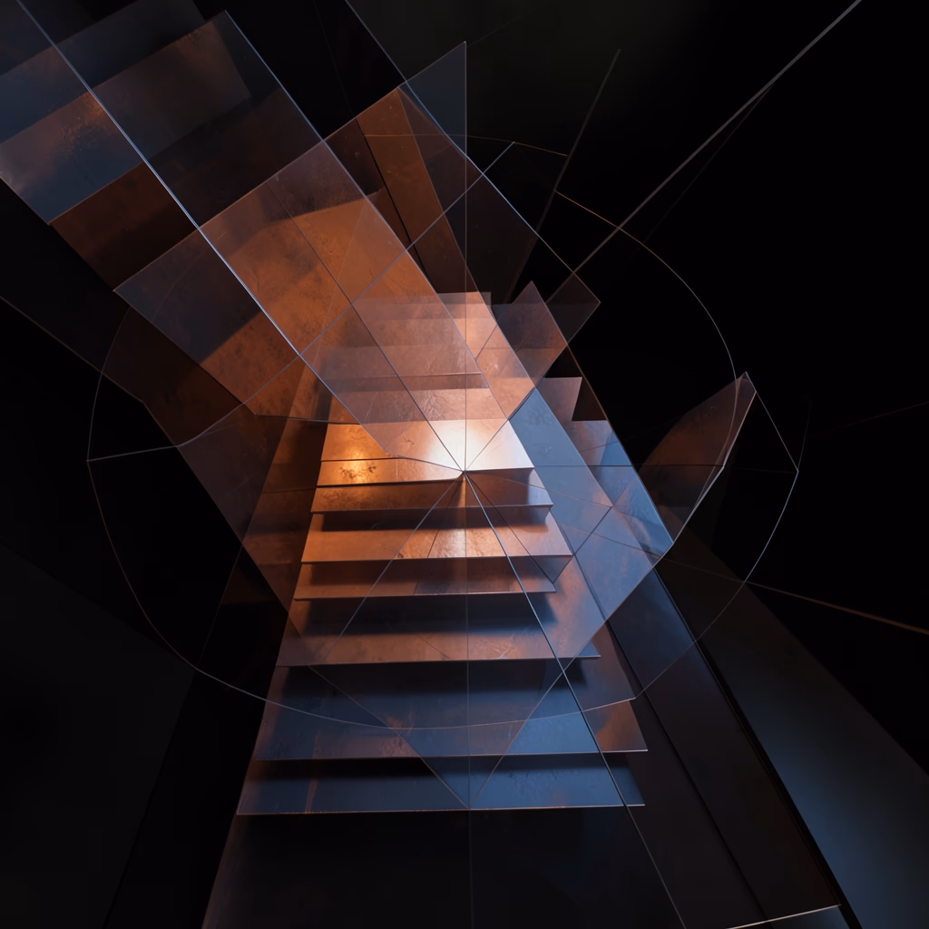 Stained Lenses — stepped cascade in black, balanced arrangement