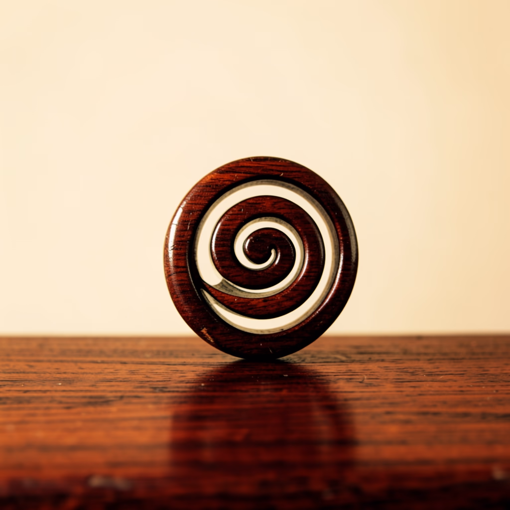 Wood — spiral marks in ochre, layered arrangement