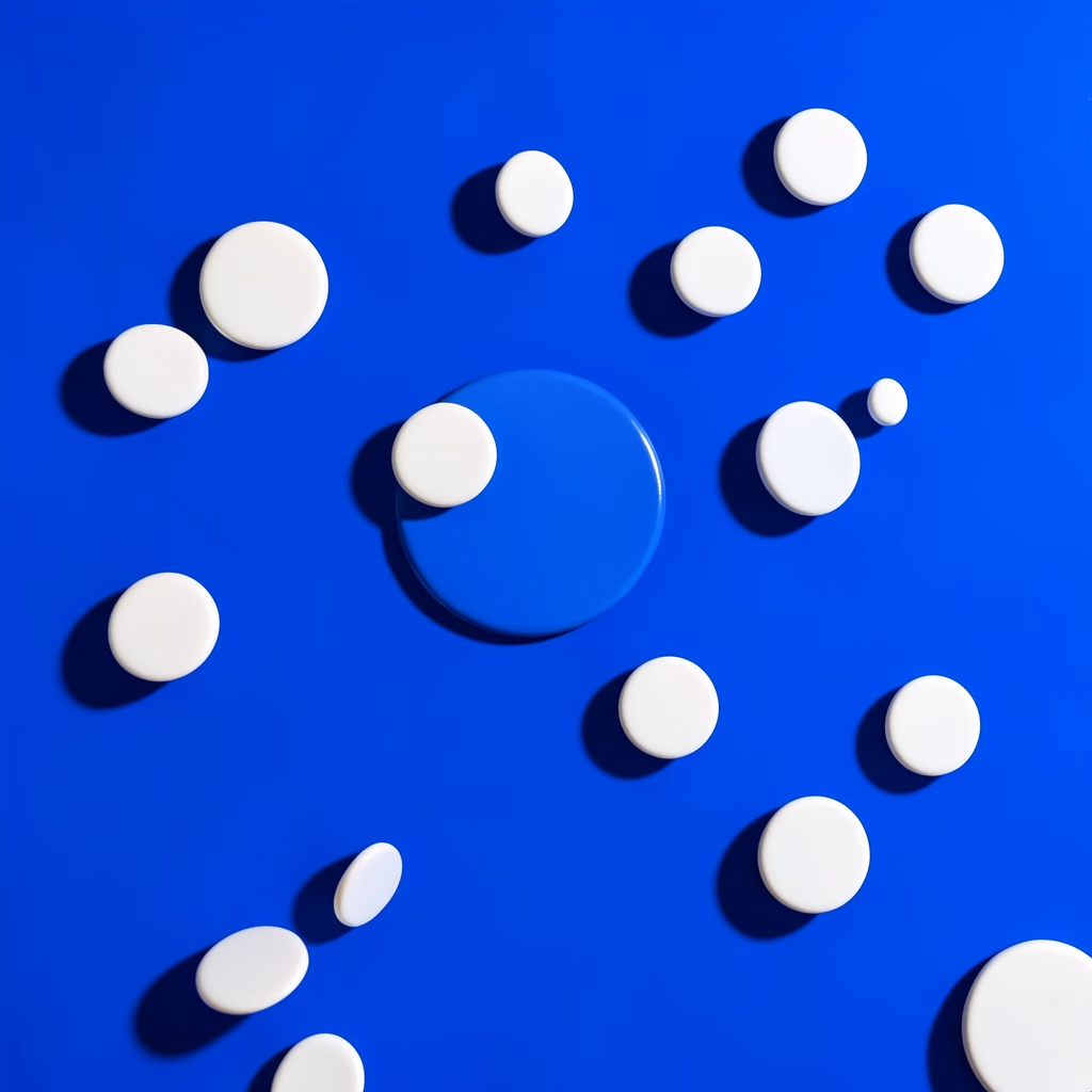 Enamel — floating discs in blue, sparse arrangement