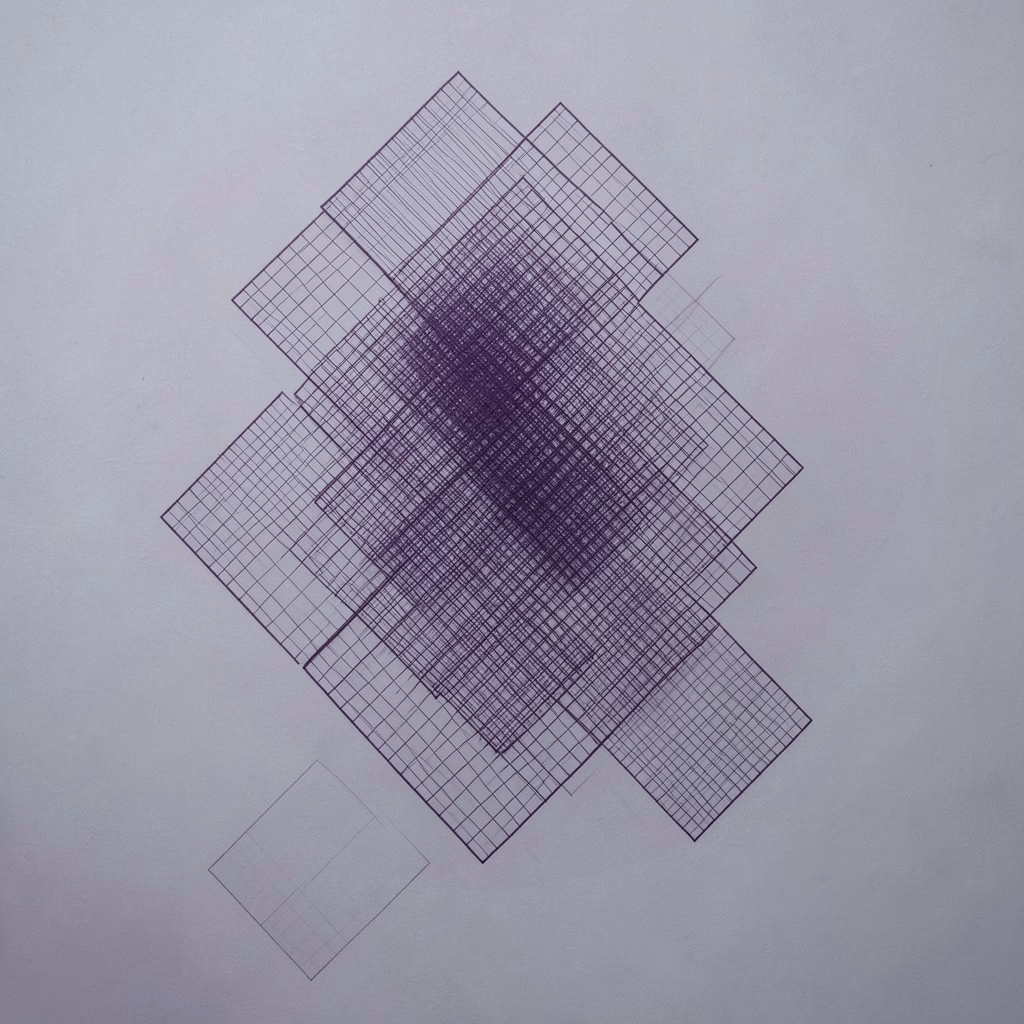 Establishes — broken grid in violet, balanced arrangement