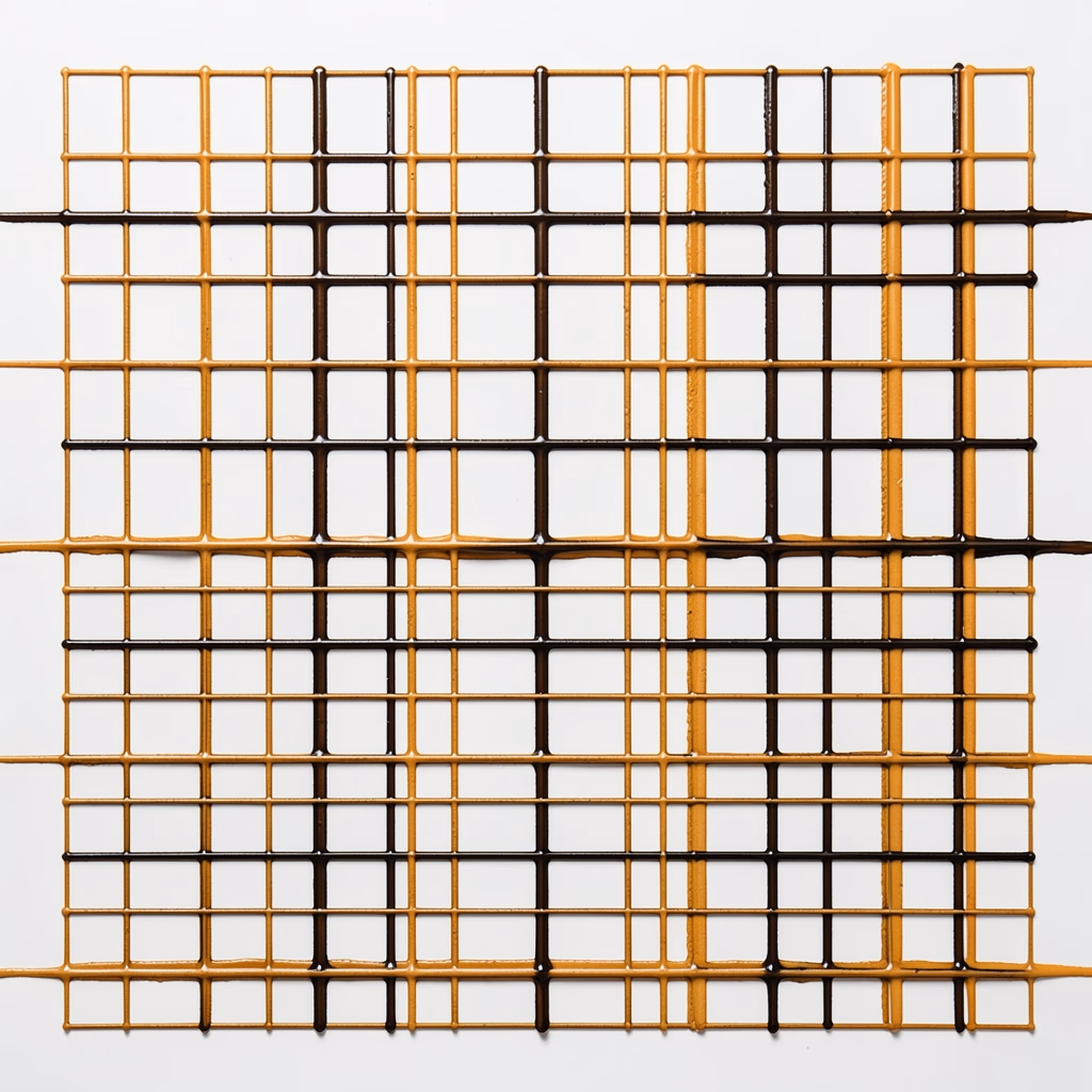 Focus — broken grid in ochre, sparse arrangement