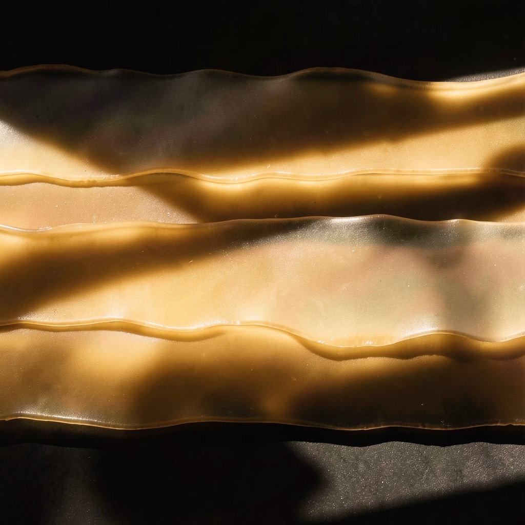 Ochre Collapse — parallel bands in ochre, sparse arrangement