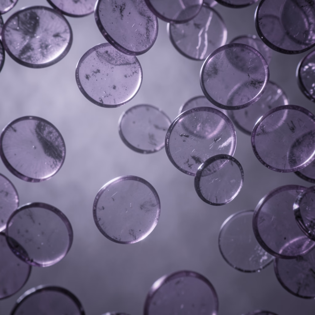 Resin — floating discs in violet, layered arrangement