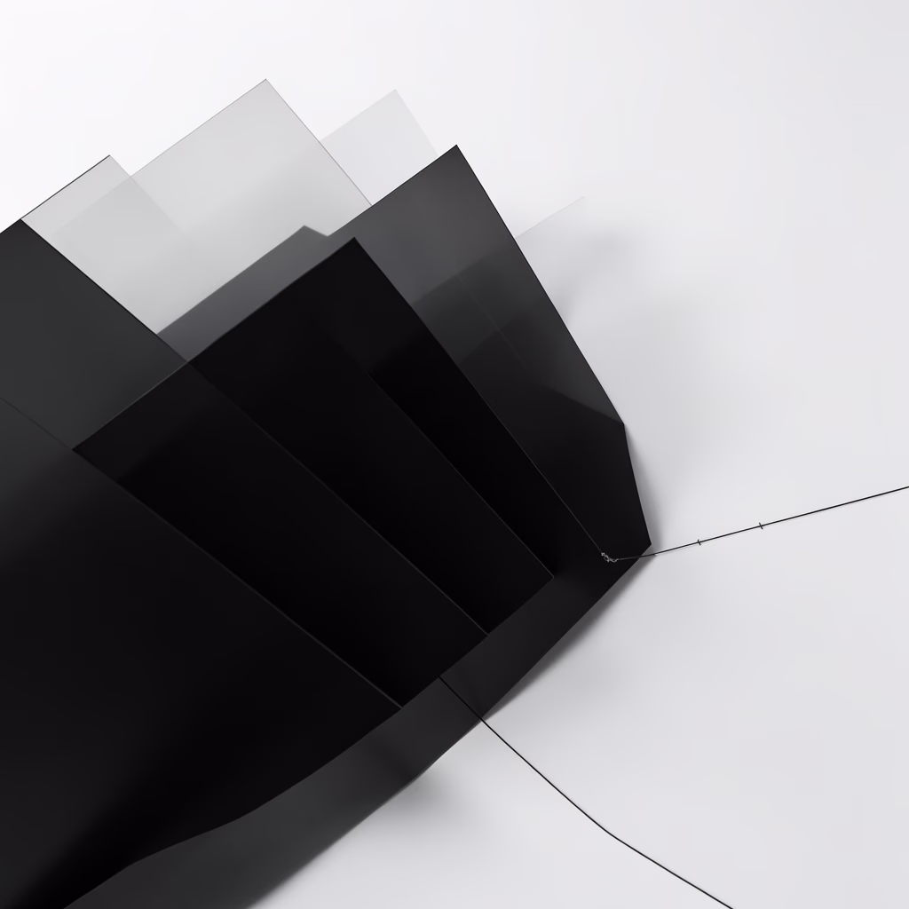 Terrazzo — folded planes in black, balanced arrangement