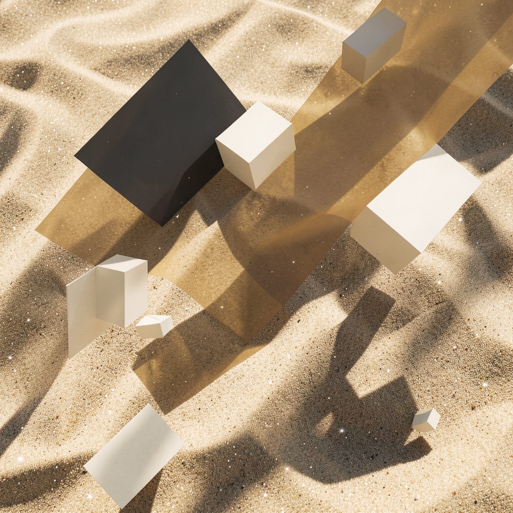 Particulate — circular forms in ochre, scattered arrangement