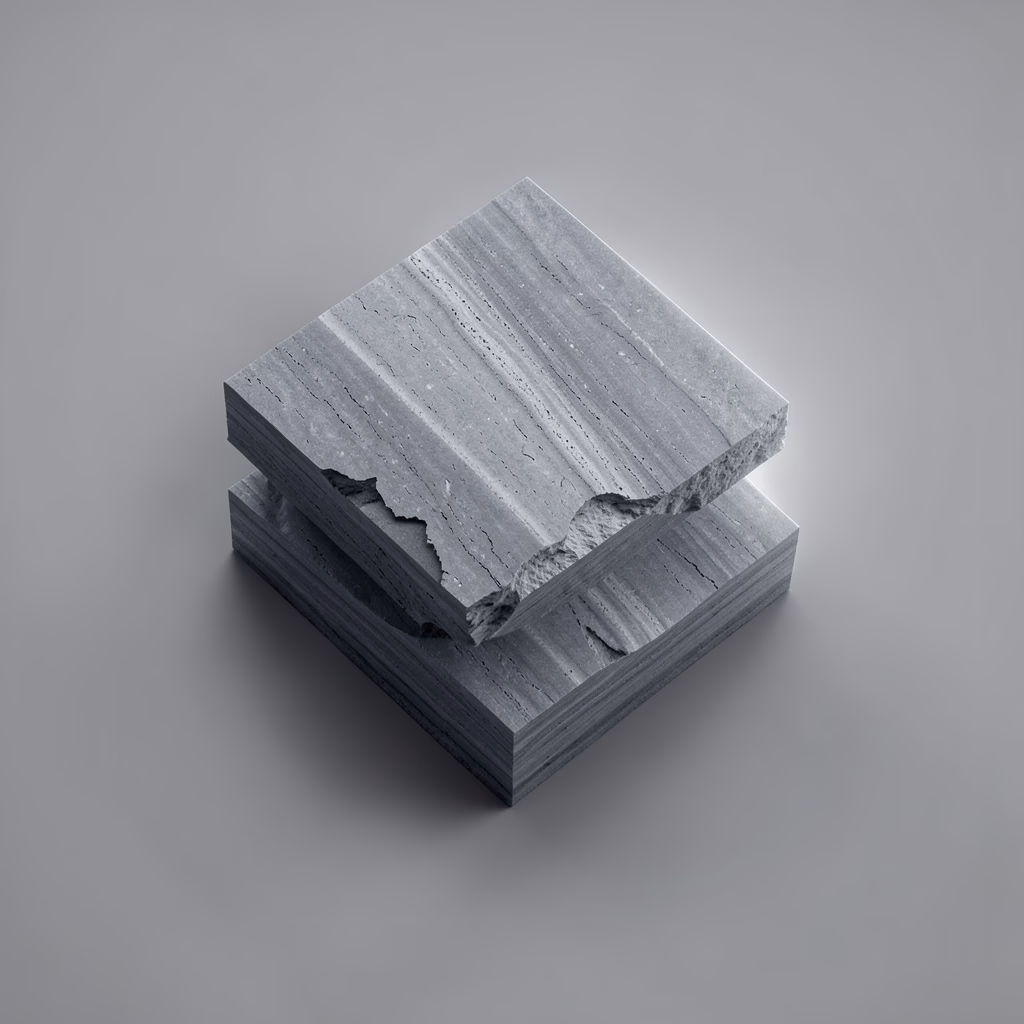 Travertine — rectangular planes in gray, layered arrangement