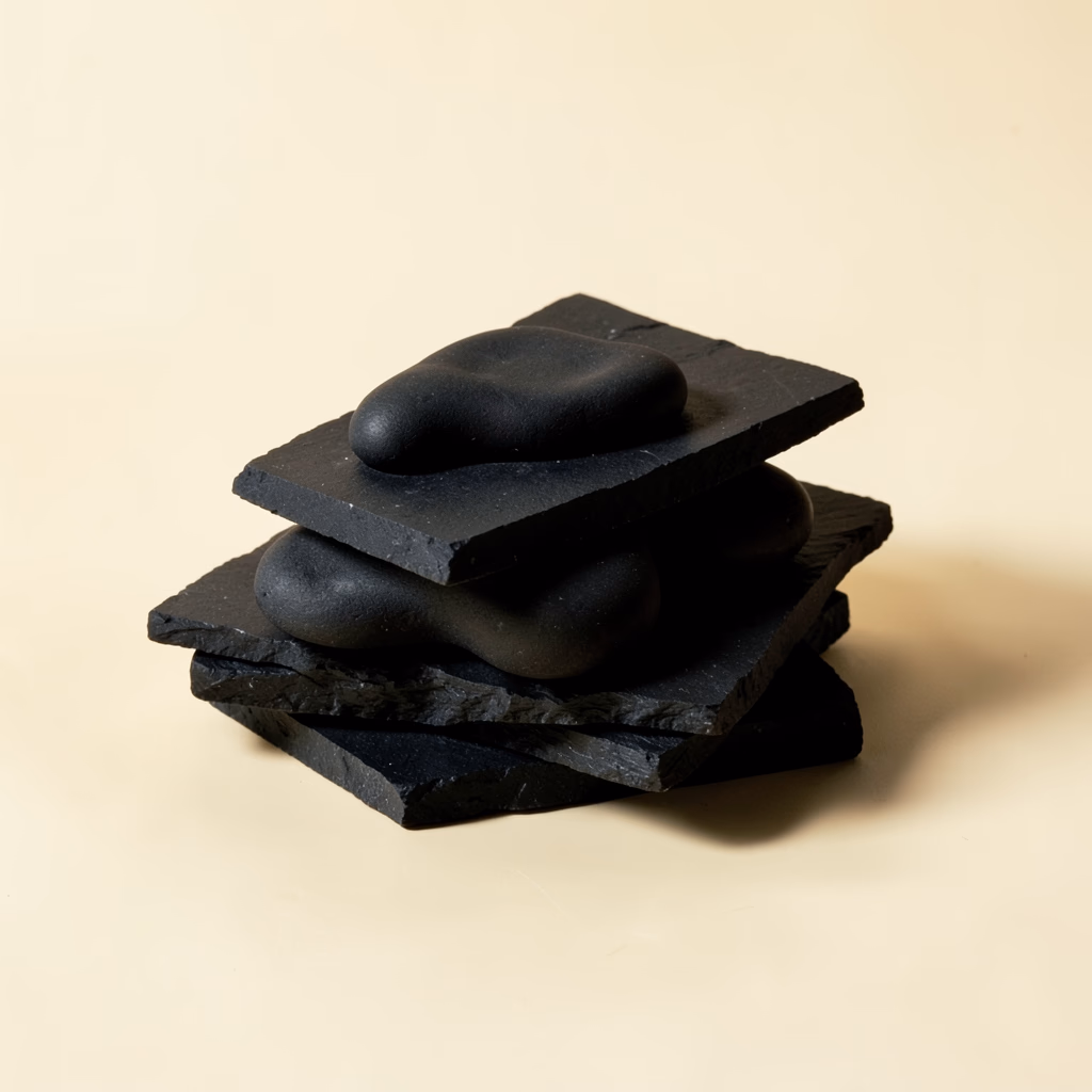 Answers — stacked slabs in ochre, centered arrangement