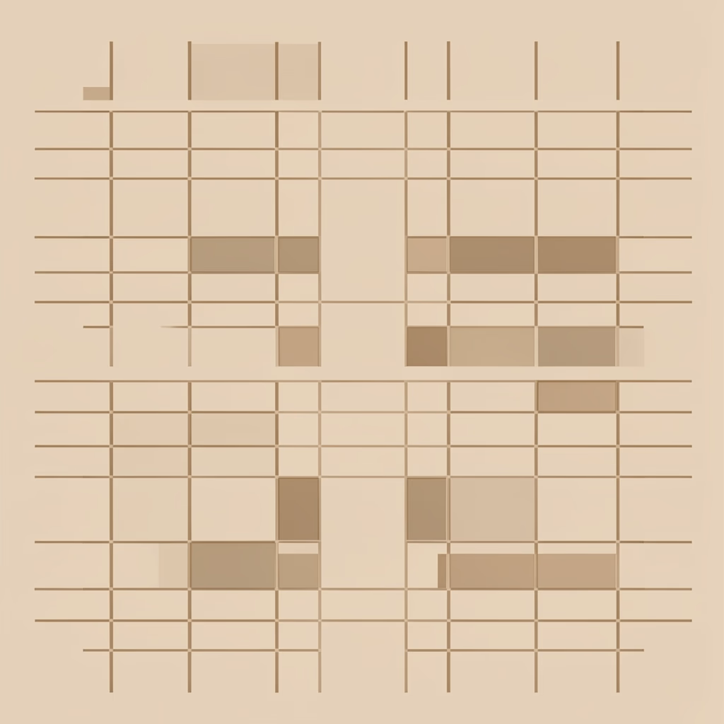 Neutrals — broken grid in monochrome, sparse arrangement
