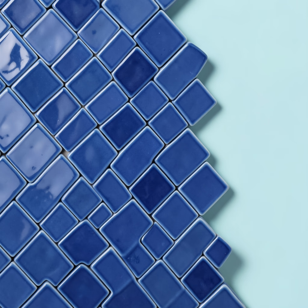 Surrounding — tiled field in blue, balanced arrangement